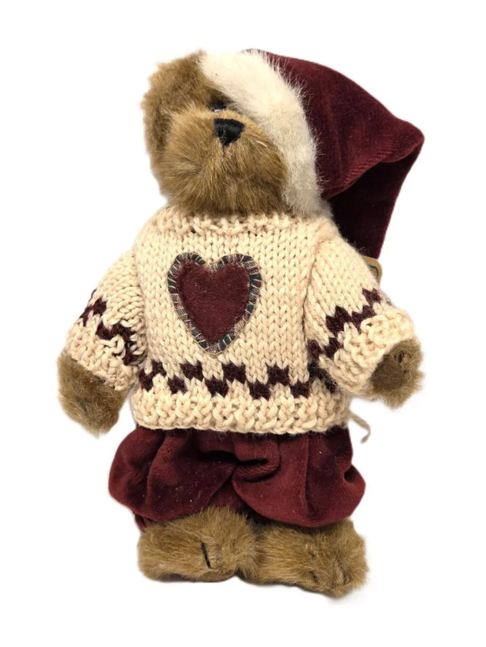 1998 Boyds Edmond T. Bear Archive Coll. Winter Sweater Plush Posable Santa Hat
